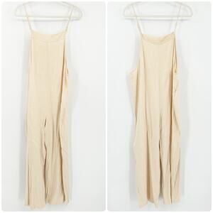 Carly Jean Womens Beachy Neutral Summer Linen Blend Cami Wide Leg Jumpsuit Large